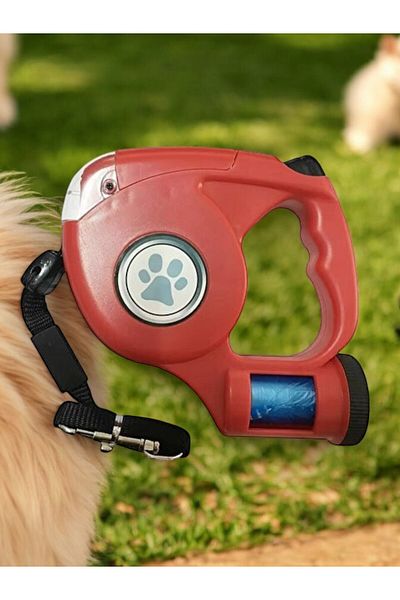 Kiwi pet Kiwi Pets Red 5m Leash + Flashlight + Poop Bag Chamber Set