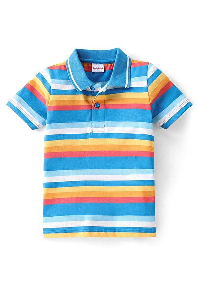 Babyhug 100% Cotton Knit Half Sleeves Striped Polo T-Shirt - Blue