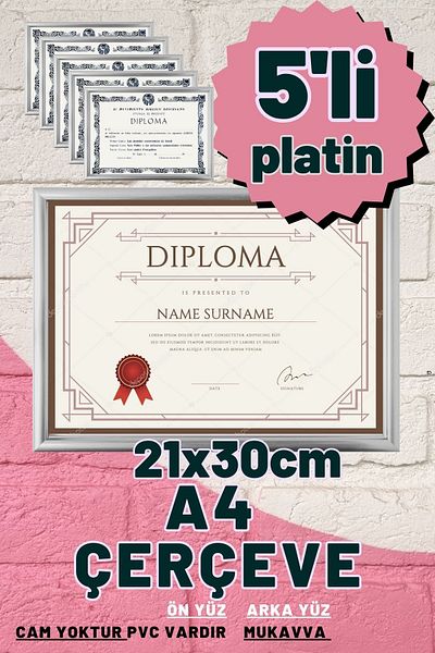 CreaWitch Cadru A4 Platinum din 5 piese - Cadru PVC pentru diplomă, document, certificat și fotografii