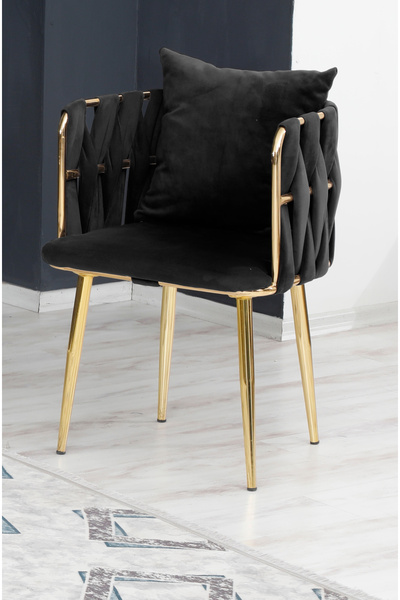 Rozexi Sarmaşık Çay Seti Tekli Koltuk Sandalye Berjer Oturma Odası Kafe Antre Hol Ofis Gold Metal