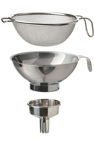 Binbirreyon Çelik Huni Süzgeçli Paslanmaz Çelik Huni Şişe Kavanoz Aparatlı 3 Parça 12cm Ra176