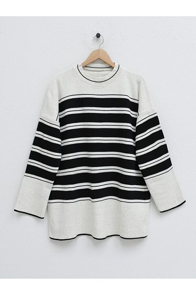 Modamorfo Casual Knitwear Crew Neck Tunic - Stone