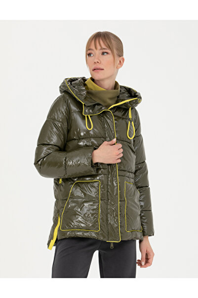 Pierre Cardin Χακί Γυαλιστερό Παλτό με Κουκούλα 50272212-VR238