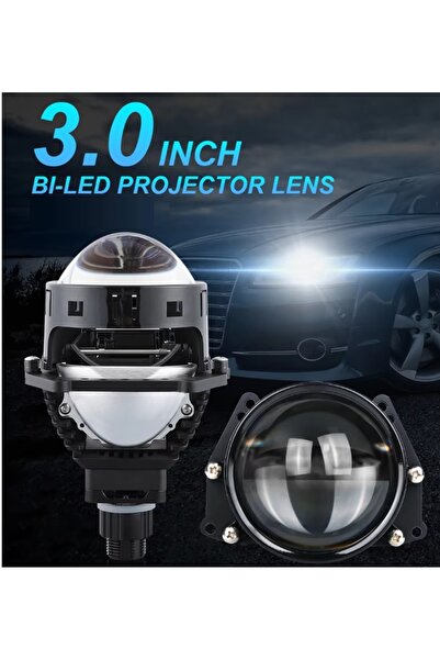 Oto Çizgi Vidalı Bi-Led Far İçi Led Mercek 3 inc Vidalı Somunlu Kısa Uzun Birlikte  Uyumlu