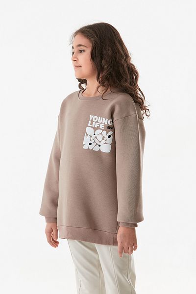 Fulla Moda 3 Yarn Printed Crew Neck Girl's Sweatshirt