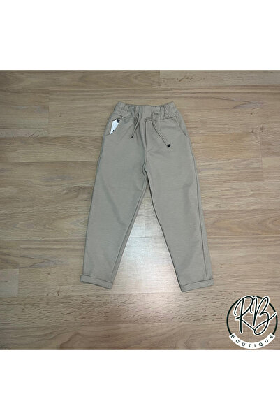 RBoutique Kız Çocuk Beli Lastikli Bilek Detaylı Krem Rengi Pantolon