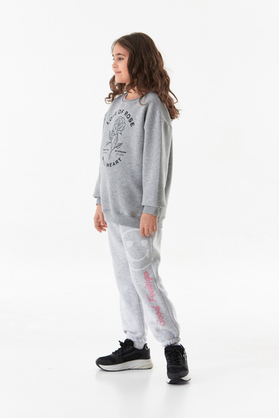 Fulla Moda 3 İplik Yazı Baskılı Bisiklet Yaka Kız Çocuk Sweatshirt