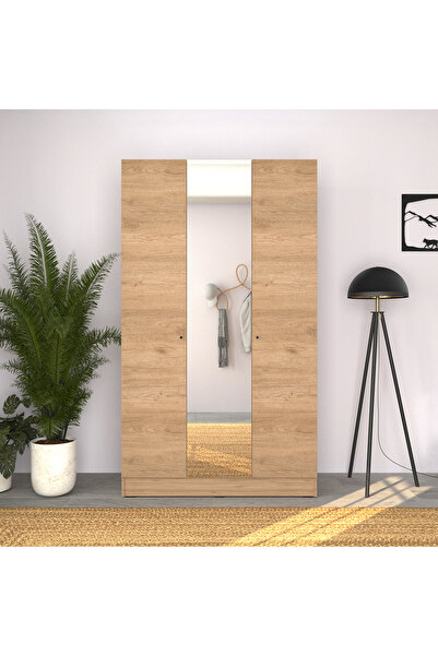 Adore Mobilya Trendline 3 Kapaklı Aynalı Gardırop-Florida Meşe 120x207x53 cm
