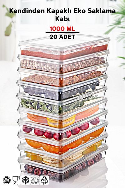 Nandy Home 1 Lt. Capacity Set of 20 - Storage Container Suitable for Self-Covered Deep Freezer