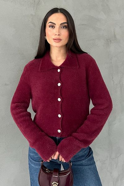 Seda Yalçın Atelier Burgundy Floral Buttoned Soft Cardigan