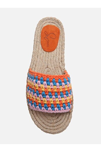 Su Espadril Jade Turuncu-Pembe Örgü Kadın Espadril Terlik