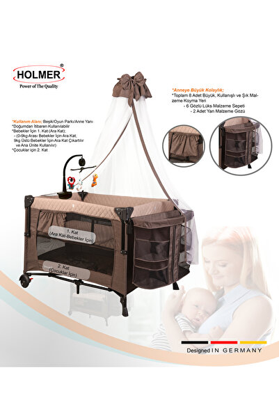 Holmer Coolstyle Premium Cibinlikli Dönenceli Anne Yanı Oyun Parkı Beşik 70x110cm Kahverengi
