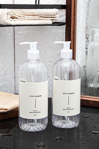 homence Plastic Bottle Set with Liquid Soap Label 2 Clear Soap Dispenser 500 ml