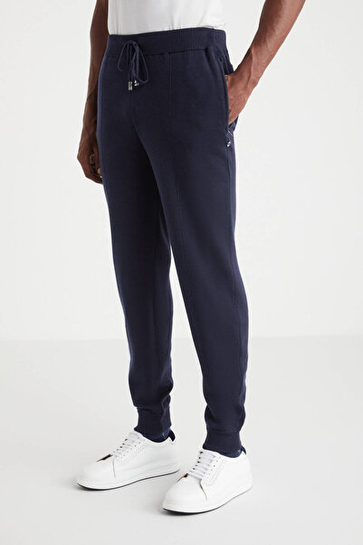 Hemington Lacivert Merino Yün Activewear Şerit Detaylı Triko Pantolon