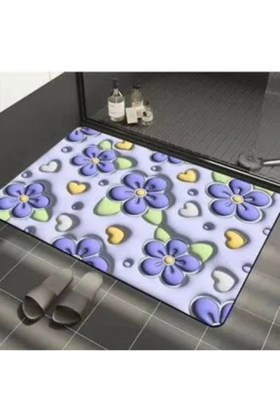 incidesign 3D Desenli Su Emici Kaydırmaz Banyo Lavabo Paspası