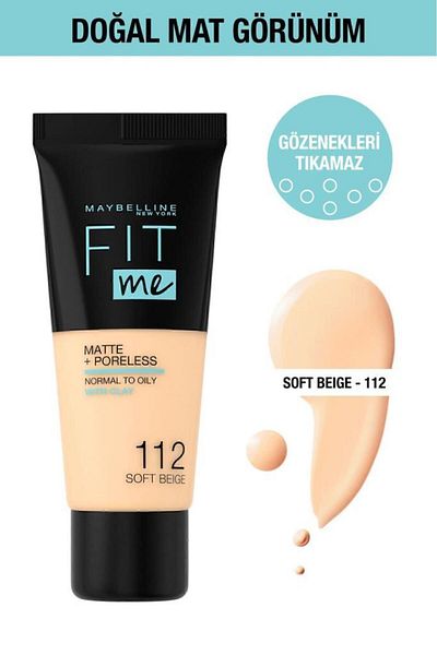 Maybelline New York Fit Me Matte Poreless Foundation – 112 Soft Beige
