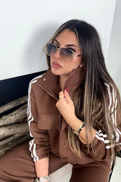 Sohotique By P Bitter Brown Turtleneck Stripe Tracksuit Set