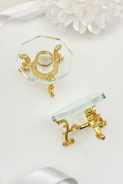 ZEYMERADE Gold 2-Piece Glass Ring Riser and Groom Coffee Presentation Tray