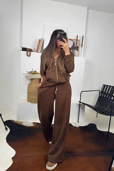 Sohotique By P Bitter Brown Tracksuit Set - Pearl Lace Detailed