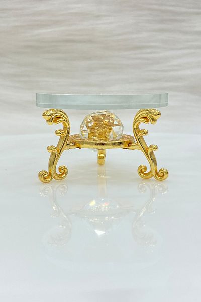 ZEYMERADE Gold 2-Piece Glass Ring Riser and Groom Coffee Presentation Tray
