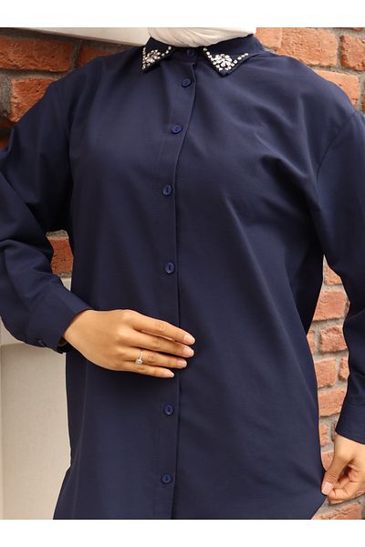 VAV Πουκάμισο Navy Blue Stone με λεπτομέρειες - Vav