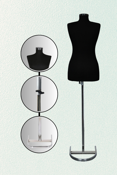 Acar Raf Terzi Mankeni Süngerli Prova Mankeni Siyah Kumaş Kaplamalı 36 Beden