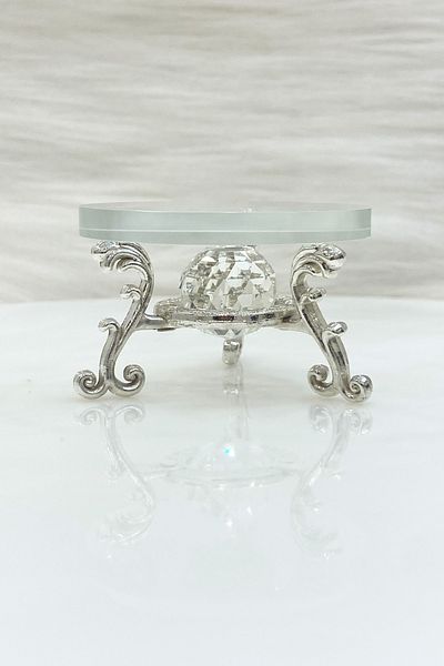 ZEYMERADE Silver 2-Piece Glass Ring Riser and Engagement Decoration Tray - Groom Coffee and Turkish Delight Bowl