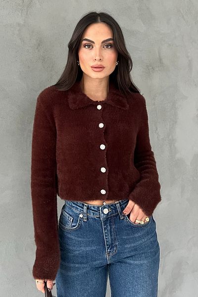 Seda Yalçın Atelier Brown Floral Buttoned Soft Cardigan