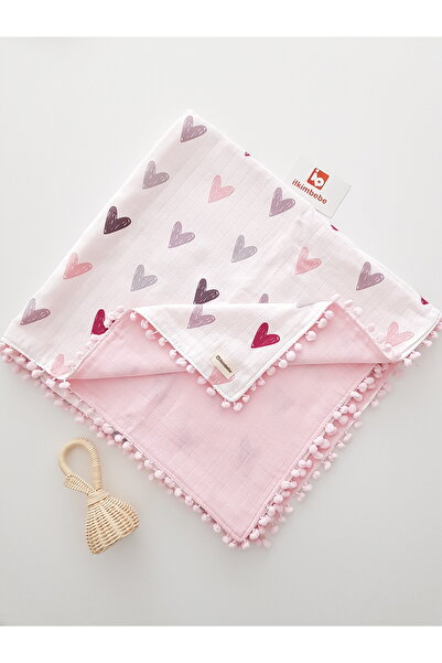 ilkimbebe %100 Pamuk Kalpli Ponponlu Müslin Bebek Battaniyesi 85x90 | Yenidoğ...