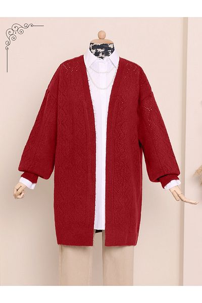 Modamorfo Soft Cardigan with Opened Sleeves and Front -Red