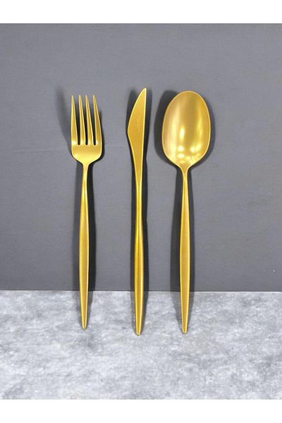 Maxx Doria Cosmos Titanium Matte Gold 12-Person 84-Piece Fork Spoon Knife Set Pa1034