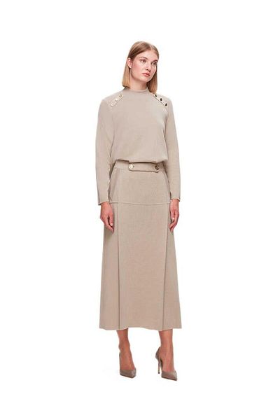 MISS DALIDA Stone A-Line Button Detail Skirt T25K-2008