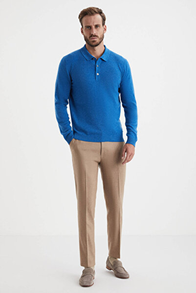 Hemington Polo Yaka Mavi Saf Kaşmir Kazak