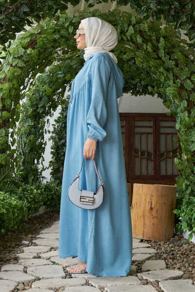 Neways Brit 6635 Blue Denim Ferace - مع أزرار