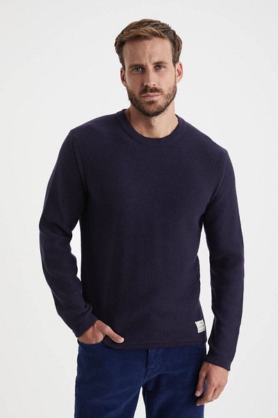 Hemington Crew Neck Navy Blue Wool Sweater