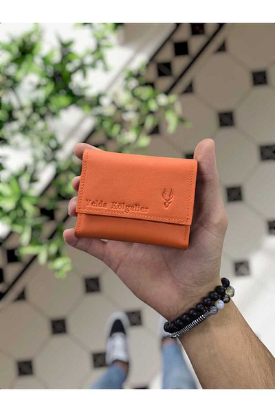 Visso leather Ανδρική γυναικεία τσάντα Visso 660 Orange Γνήσιο Δερμάτινο Θήκη Κάρτας Ακορντεόν