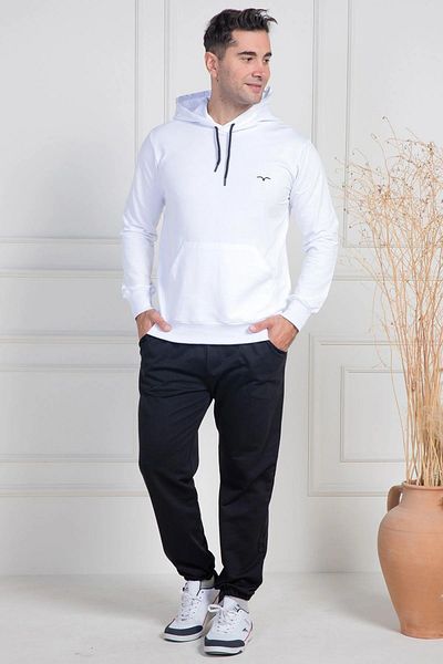 Mecit Pijama Set de pijamale pentru bărbați, 100% bumbac, cu mâneci și glezne, cu glugă elastică și buzunare