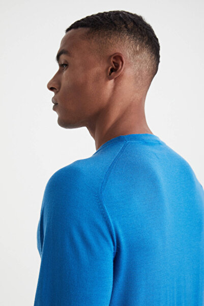 Hemington Slim Fit Crew Neck Blue Merino Wool Sweater