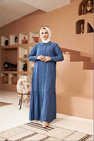 Neways 6425-Blue Denim Drawstring Layered Dress