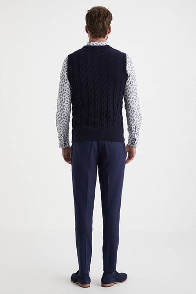 Hemington Knitted Patterned Navy Blue Lambswool Wool Sweater