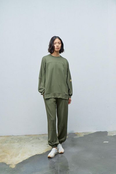 Basicpark Khaki Women's Jogger Pants and Sleeves Label Detailed Modal Bottom Top Set