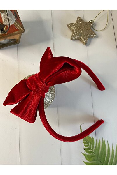 MADE BY PERİ تاج مخملي حريري أحمر - تفاصيل فيونكة غير ثابتة