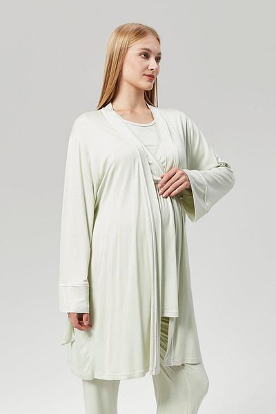 lohusacenneti Maternity Cotton Ribbed Nursing Compartment Mint Green Pajamas Dressing Gown