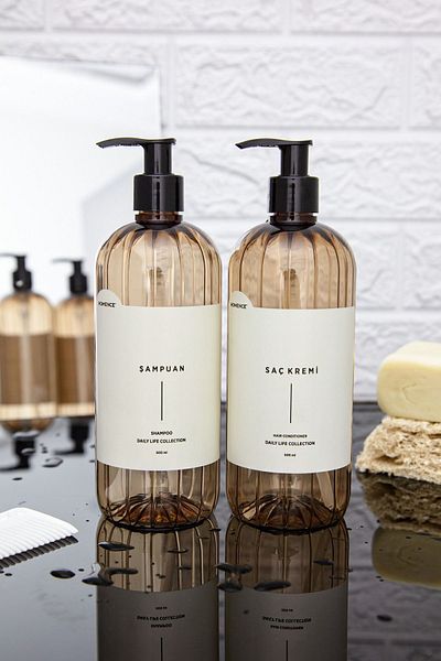 homence Set of 2 Light Brown Soap Dispenser - Shampoo Conditioner with Label, 500ml Bottle