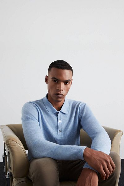 Hemington Polo Neck Merino Wool Blue Sweater