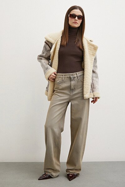 Never more Yüksek Bel Wide Leg Jean Taş