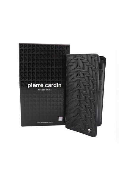 Pierre Cardin Knitted Patterned Logo Leather Wallet Vertical Model 11055