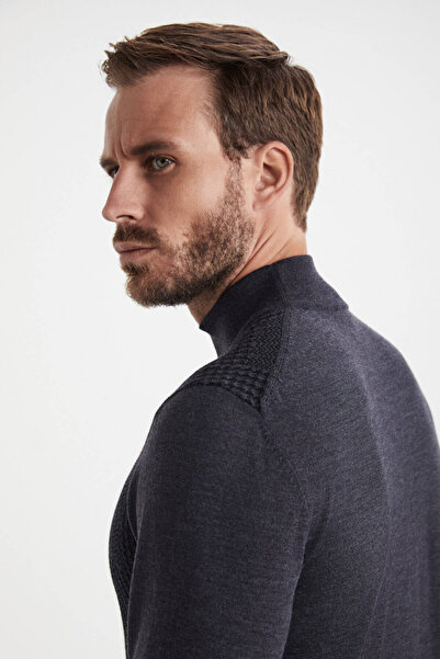 Hemington Patterned Half Turtleneck Merino Wool Anthracite Knitwear