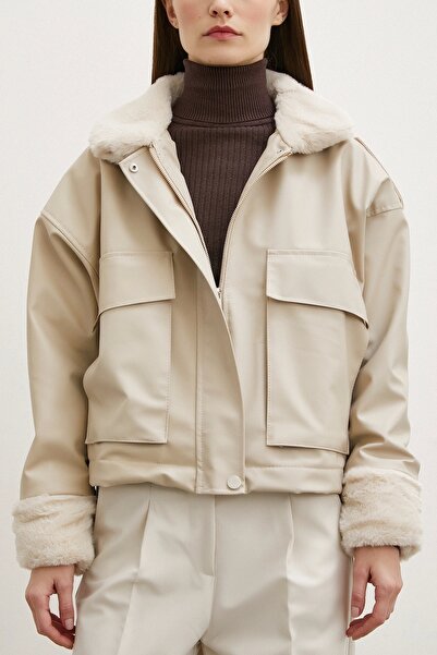 Never more Δερμάτινο παλτό Mink Color Gusseted - Με τσέπες