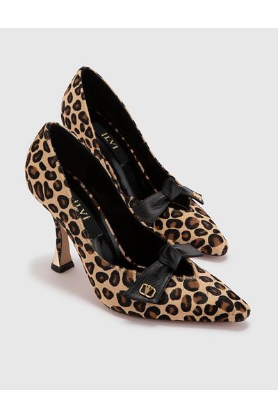 İLVİ Kacey Genuine Leather Thai Feather Women's Leopard Heeled Shoes